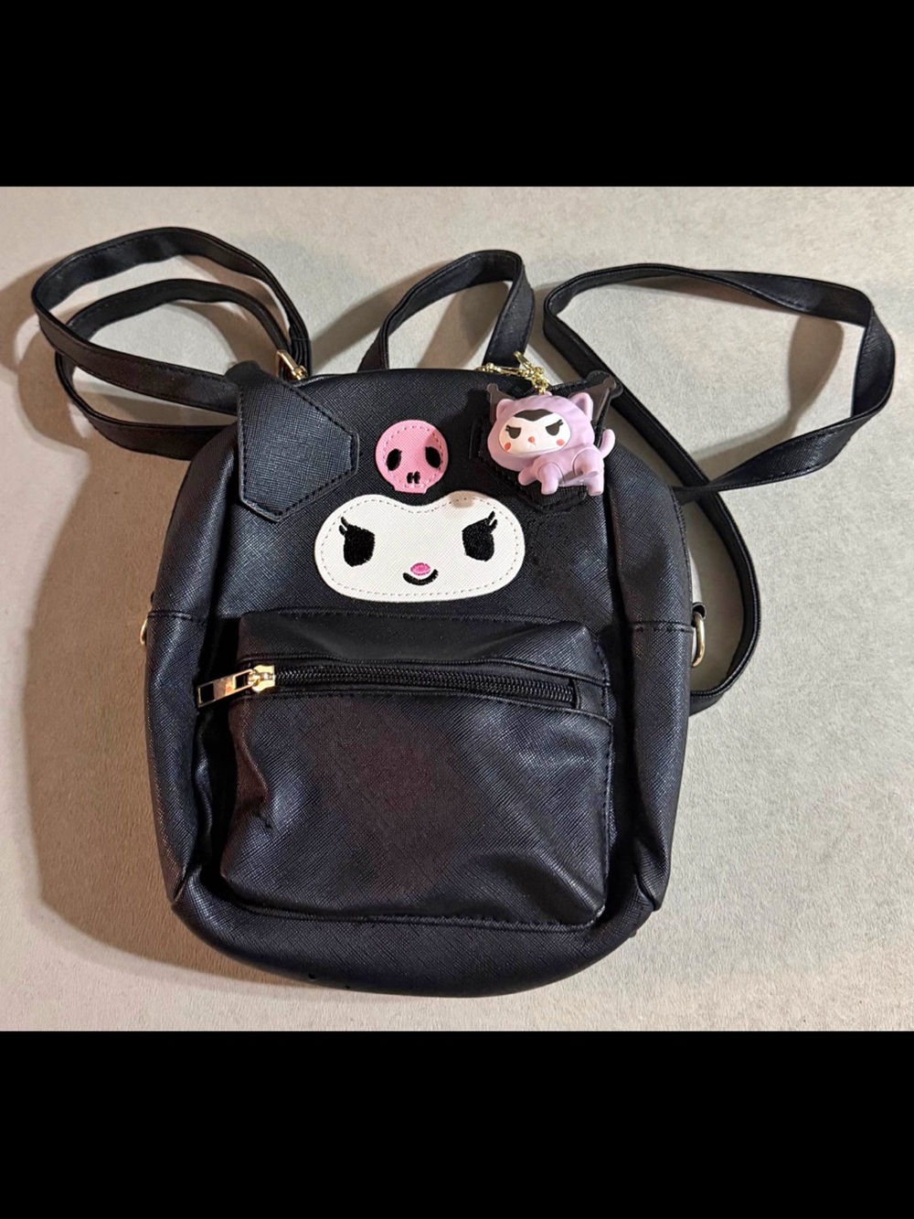 Black Kuromi-Style Mini Backpack with Pink Accents